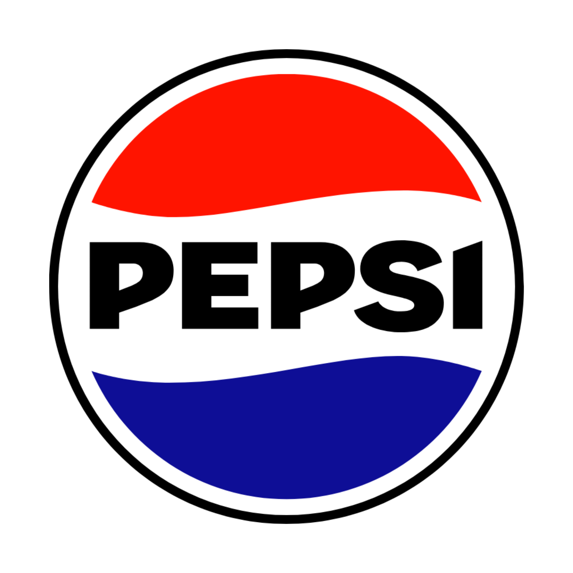 Logo with Red on top and blue on bottom with word: Pepsi in the middle. 